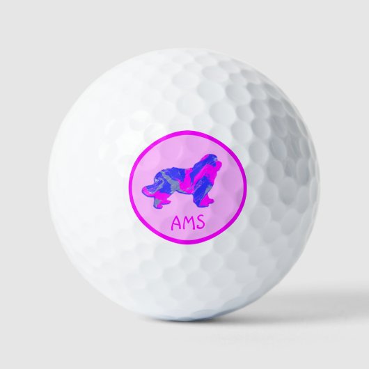 Newfoundland Dog Silhouette Pink Monogram Golfballen (Voorkant)