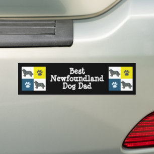 Newfoundland Dog Silhouette Yellow & Blue Grid Bumpersticker
