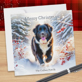 Newfoundland Dog Snow Scene Waterverf Kerst Feestdagenkaart