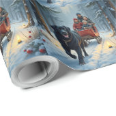Newfoundland Dog Snowy Sleigh Ride Christmas Cadeaupapier (Rol Hoek)