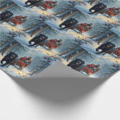 Newfoundland Dog Snowy Sleigh Ride Christmas Cadeaupapier (Hoek)
