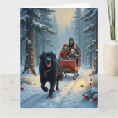Newfoundland Dog Snowy Sleigh Ride Christmas Kaart (Voorkant)