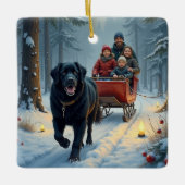 Newfoundland Dog Snowy Sleigh Ride Christmas Keramisch Ornament (Voorkant)