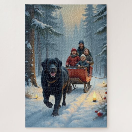 Newfoundland Dog Snowy Sleigh Ride Christmas Legpuzzel (Verticaal)