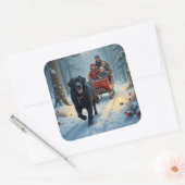 Newfoundland Dog Snowy Sleigh Ride Christmas Vierkante Sticker (Envelop)