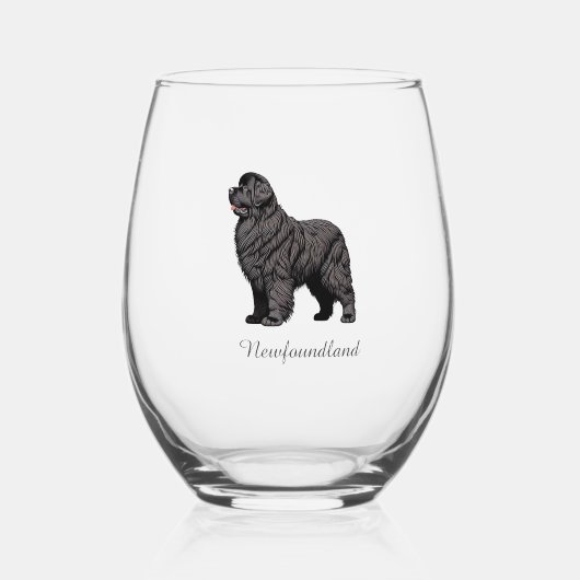 Newfoundland Dog Stammenloze Wijn Glas (Voorkant)