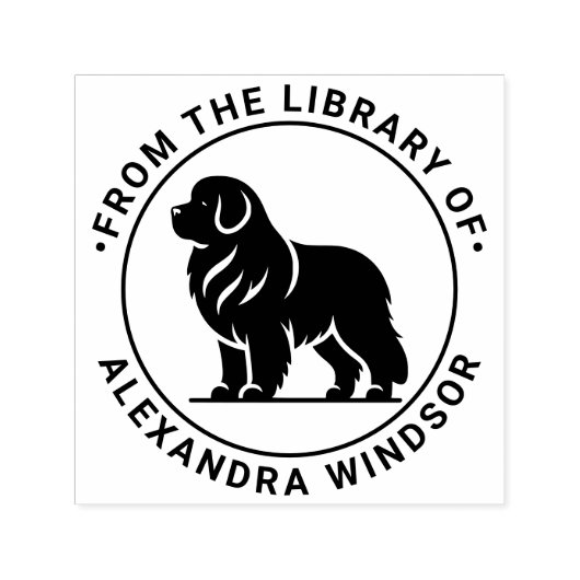 Newfoundland Dog Standing Sil Library Boeknaam Zelfinktende Stempel (Design)
