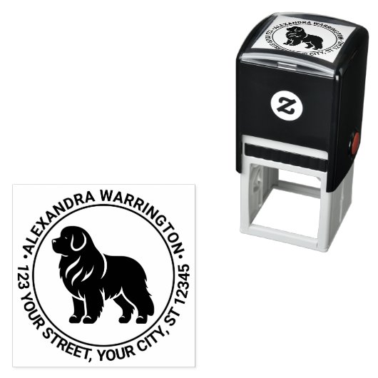 Newfoundland Dog Standing Sil Naam Retouradres Zelfinktende Stempel (In situ)