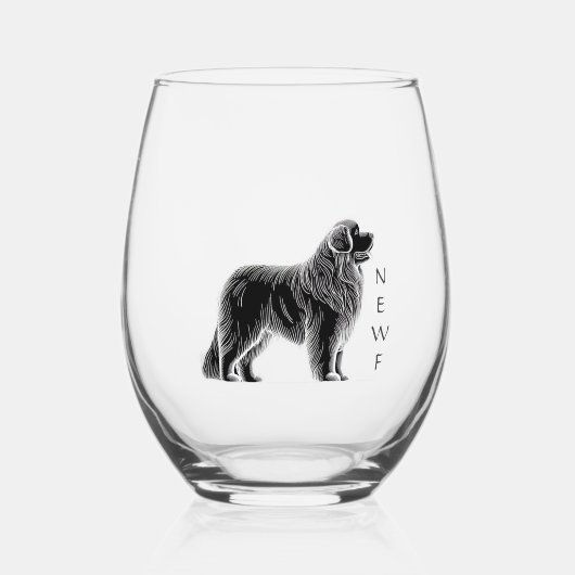Newfoundland Dog Stemless Wine Glass Wijnglas Zonder Voet (Voorkant)
