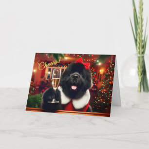 Newfoundland Dog Toasting Champagne Kerst Kaart