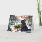 Newfoundland Dog Tree Pull Sled Christmas Kaart (Voorkant)