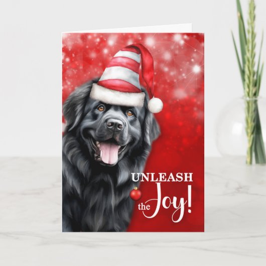 Newfoundland Dog Unleash the Joy Christmas Feestdagen Kaart (Voorkant)