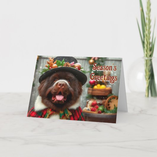 Newfoundland Dog Vader Kerst Kaart (Voorkant)