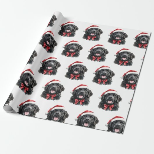 Newfoundland Dog with Santa Hat Cadeaupapier (Uitgerold)