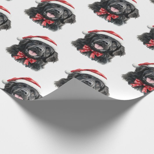 Newfoundland Dog with Santa Hat Cadeaupapier (Hoek)
