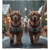 Newfoundland Dogs Christmas Snow Holiday Douchegordijn (Voorkant)