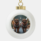 Newfoundland Dogs Christmas Snow Holiday Keramische Bal Ornament (Voorkant)