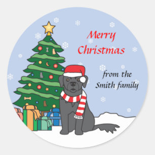 Newfoundland en kerstboom ronde sticker