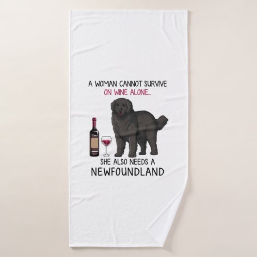 Newfoundland en wijn Funny dog Badhanddoek (Badhanddoek)