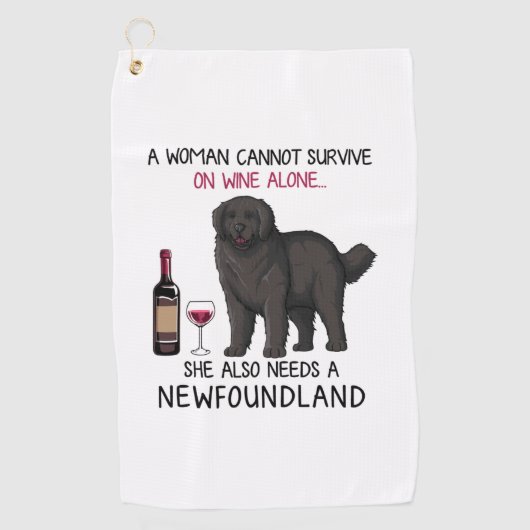 Newfoundland en wijn Funny dog Golfhanddoek (Voorkant)