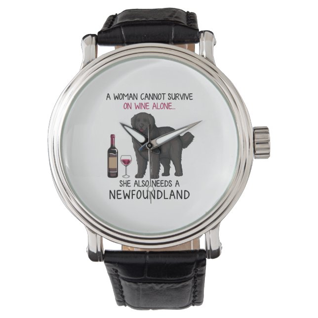 Newfoundland en wijn Funny dog Horloge (Voorkant)
