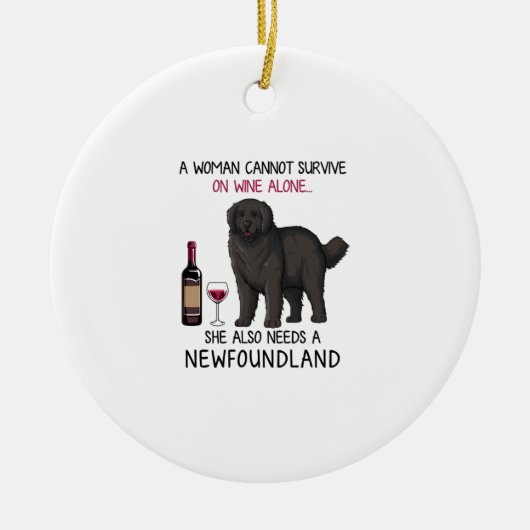Newfoundland en wijn Funny dog Keramisch Ornament (Voorkant)