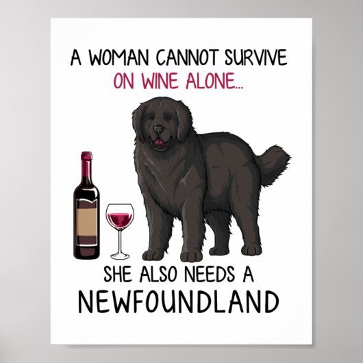 Newfoundland en wijn Funny dog Poster (Voorkant)