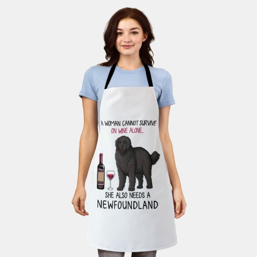 Newfoundland en wijn Funny dog Schort (Gedragen)