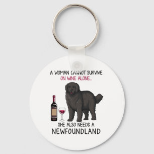Newfoundland en wijn Funny dog Sleutelhanger
