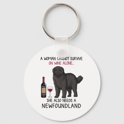 Newfoundland en wijn Funny dog Sleutelhanger (Voorkant)