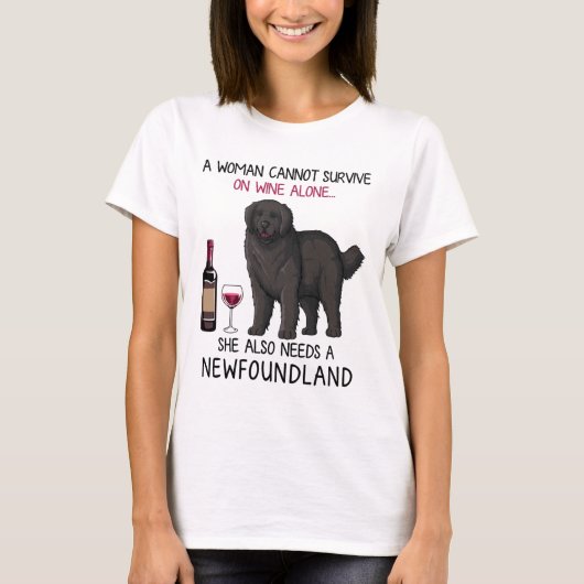 Newfoundland en wijn Funny dog T-shirt (Voorkant)