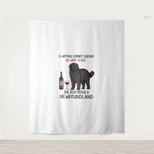 Newfoundland en wijn Funny dog Wandkleed (Voorkant)