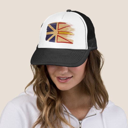 Newfoundland Flag Trucker Hat Pet (In situ)
