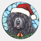 Newfoundland Gebrandschilderd Glas Kerstmis Ronde Sticker (Voorkant)