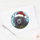 Newfoundland Gebrandschilderd Glas Kerstmis Ronde Sticker (Envelop)
