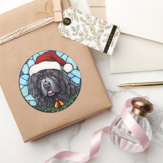 Newfoundland Gebrandschilderd Glas Kerstmis Ronde Sticker (Geschenken)