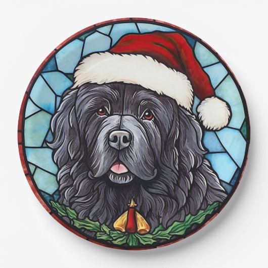 Newfoundland Glas in lood Kerst Papieren Bordje (Voorkant)