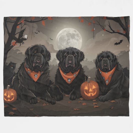 Newfoundland Halloween Spooky Fleece Deken (Voorkant (Horizontaal))