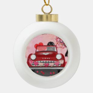 Newfoundland-hond auto met harten Valentijnsdag  Keramische Bal Ornament