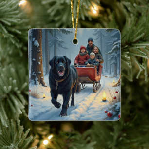 Newfoundland-hond besneeuwde slee-rit Kerstmis Keramisch Ornament