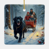 Newfoundland-hond besneeuwde slee-rit Kerstmis Keramisch Ornament (Achterkant)