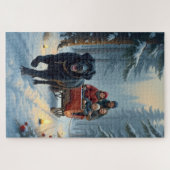 Newfoundland-hond besneeuwde slee-rit Kerstmis Legpuzzel (Horizontaal)