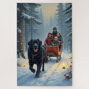 Newfoundland-hond besneeuwde slee-rit Kerstmis Legpuzzel
