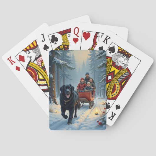 Newfoundland-hond besneeuwde slee-rit Kerstmis Pokerkaarten (Achterkant)