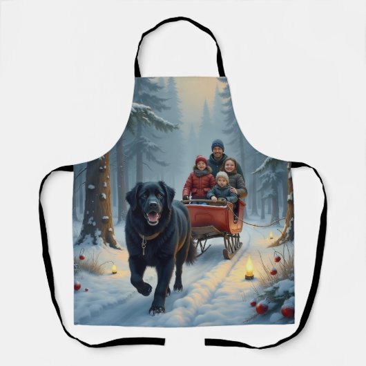 Newfoundland-hond besneeuwde slee-rit Kerstmis Schort (Voorkant)