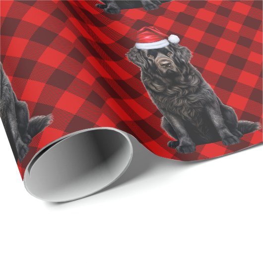 Newfoundland hond en rode feestdag gespeeld Kerstm Cadeaupapier (Rol Hoek)