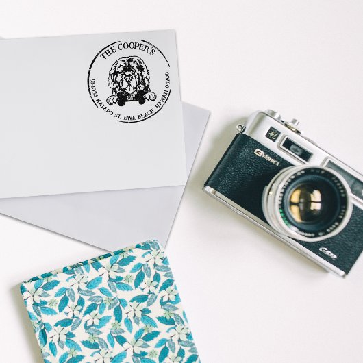 Newfoundland Hond Familie Retouradres Rubberstempel