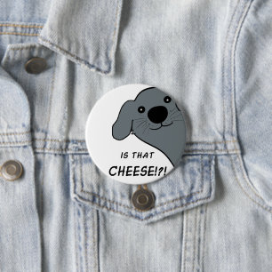 Newfoundland-hond grijs glurend cartoon ronde button 7,6 cm