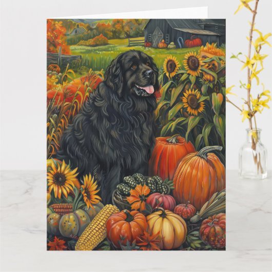 Newfoundland-hond Herfst Oogst Thanksgiving Kaart (Gele Bloem)