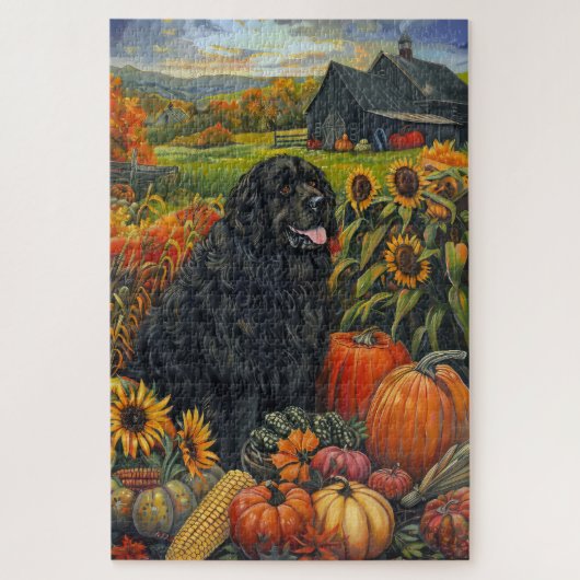Newfoundland-hond Herfst Oogst Thanksgiving Legpuzzel (Verticaal)